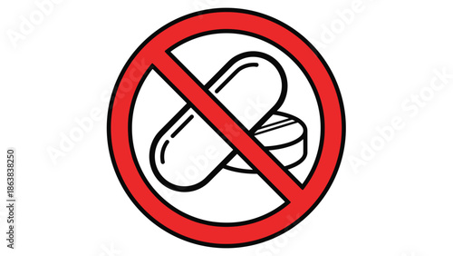 No medication allowed sign with red prohibition symbol, Generative AI.