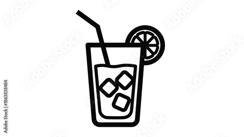 Refreshing summer drink with ice and lemon, Generative AI.