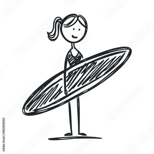 Surfing girl ready for summer fun at the beach