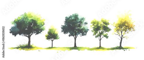 Vector Artistic Nature Trees with Soft Texture on White Landscape Design Elements