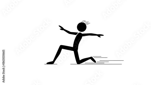 Energetic Stick Figure Man Running Fast on Isolated White Background, Showing Speed and Purposeful Movement