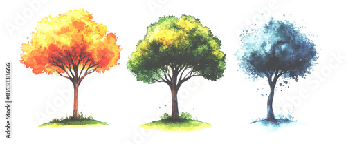 Vector Artistic Nature Trees with Soft Texture on White Landscape Design Elements