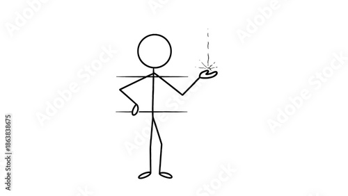 Stick Figure Man Smoking a Cigarette with Hand on Hip on Isolated White Background