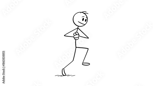 Stick Figure Person Walking Steadily with Arms Bent, Depicting Purposeful Movement on an Isolated White Background
