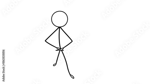 Confident Stick Figure Person Standing with Hands on Hips in a Pensive or Authoritative Pose on an Isolated White Background