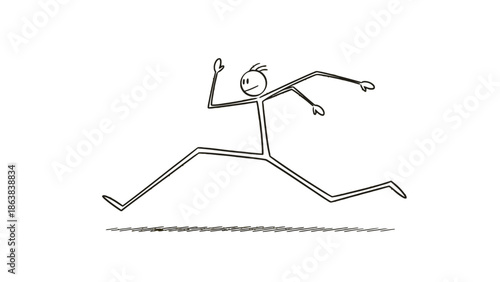 Stick Figure Cartoon Man Running Fast with Arms and Legs Extended, Depicting Speed and Urgency on Isolated White Background.