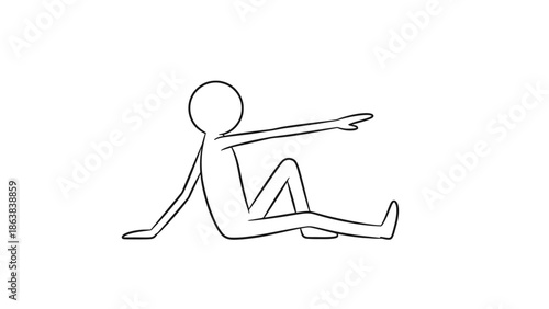 Relaxed Stick Figure Person Sitting Comfortably on the Ground with Arms Stretched Out on an Isolated White Background