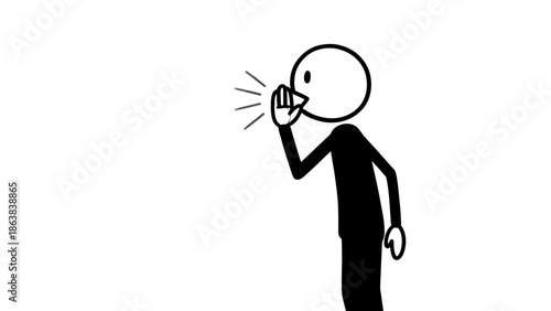 Stick Figure Person Shouting Loudly and Making an Announcement on an Isolated White Background