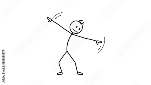 Stick Figure Man Waving Arms with Motion Lines, Expressing Dynamic Movement or Confusion on Isolated White Background