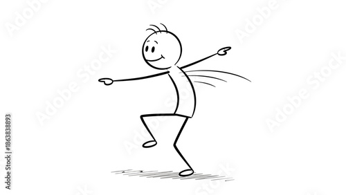 Happy Stick Figure Man Jumping and Spreading Arms in Joy, Expressing Cheerful Emotion on Isolated White Background