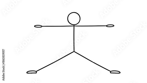 Stick Figure Person Stretching Arms and Legs Wide, Performing Exercise Pose on Isolated White Background