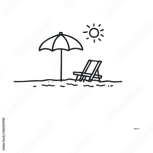 Relaxing beach getaway with umbrella and deck chair on sunny day