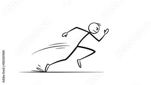 Stick Figure Man Running Fast with Speed Lines Indicating Quick Movement on Isolated White Background