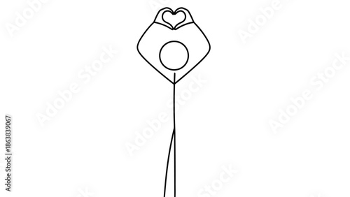 Stick Figure Forming Heart Shape with Hands Above Head, Isolated White Background
