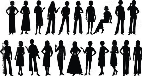Women silhouettes fashion pose collection representing confidence, elegance, style, diversity, modern lifestyle, beauty, empowerment, female strength concept illustration