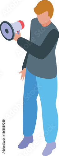 Promoter is making announcement using megaphone, sharing important information with audience