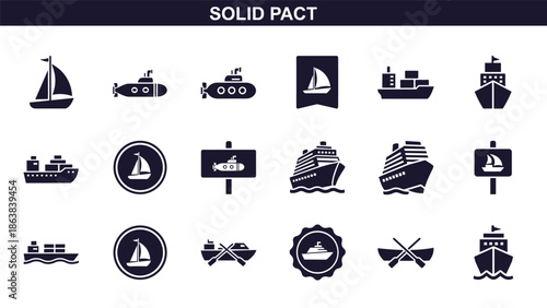 Collection of nautical icons featuring various boats and ships, Generative AI.