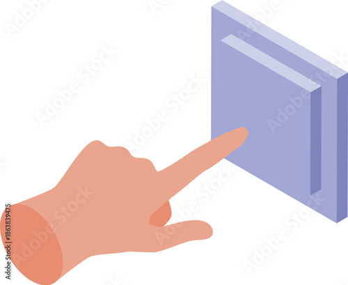 Hand interacting with a light switch, symbolizing control and activation in an isometric perspective