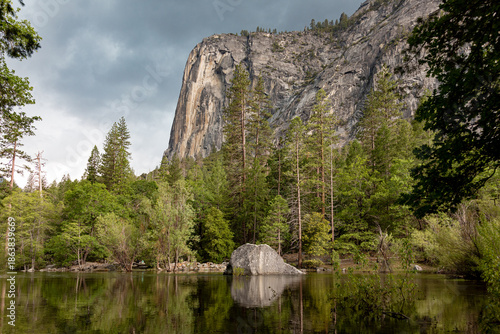 Mirror lake at Yosemite national park in spring