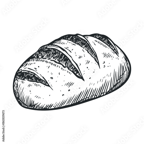 Freshly baked bread loaf for culinary use and bakery design