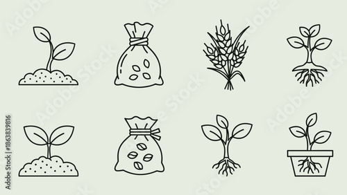 Sprouting plants and seeds in various growth stages with money bag, Generative AI.