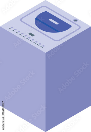 Modern washing machine with digital display showing washing progress, isometric view