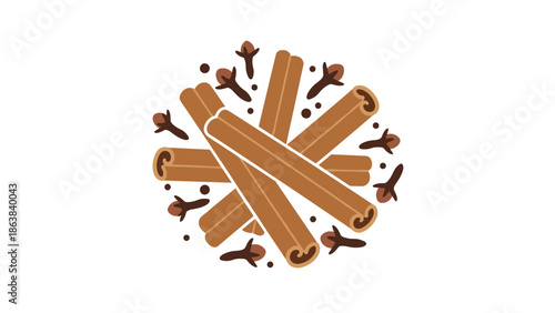 Cinnamon sticks and cloves on white background for baking and spice concepts, Generative AI.