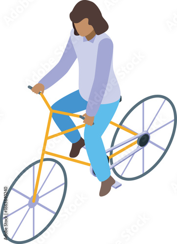 Young woman enjoying a leisurely ride on a vintage bicycle, showcasing a healthy and active lifestyle