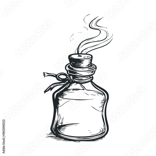 Mysterious potion bottle with smoke rising for fantasy designs