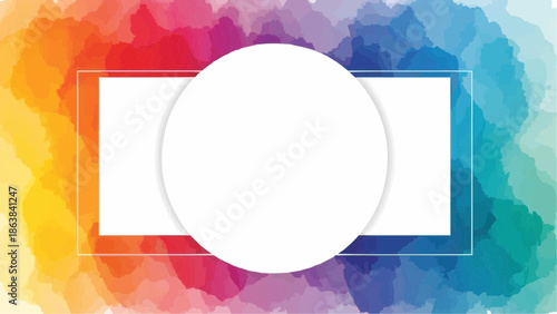 Vibrant rainbow background with white shapes for creative design