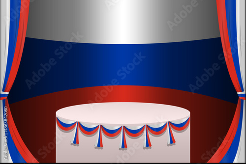 Dynamic vector EPS file featuring a ceremonial stage with a central podium and flag-inspired decor, perfect for national celebrations, speeches, or awards.