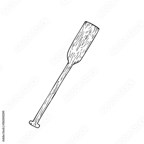 Vector wood paddle. Hand painted linear canoe oar illustration. Graphic monochrome sketch isolated on background. For designers, prints, logo, icon, menu, postcards, holiday, covers