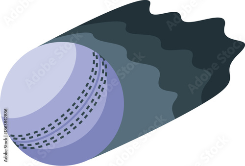 Cricket ball soaring through air, leaving motion trail, dynamic sports action