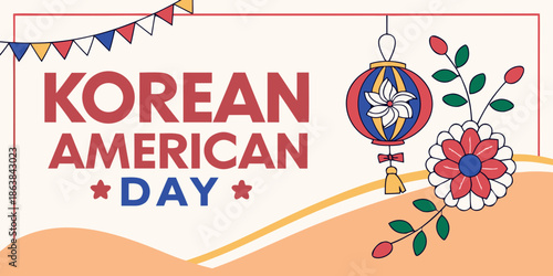 Korean American Day celebration banner with floral decoration