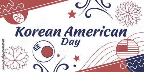 Korean American Day illustration banner with Korean flag and American flag