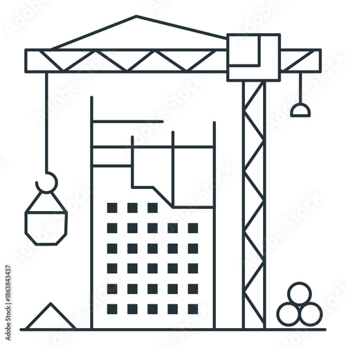 Construction Graphic Showing Industrial Building Process For Infrastructure And Development