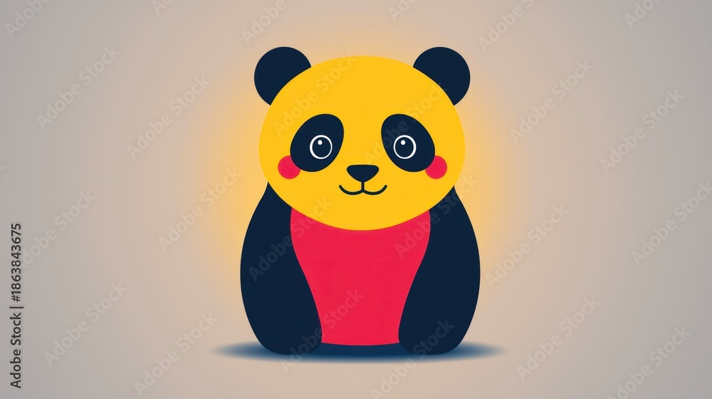 Fototapeta premium Cute cartoon panda, cheerful expression, simple design, background