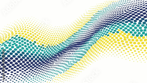 Vibrant wave pattern with yellow, green, and blue dots on white background