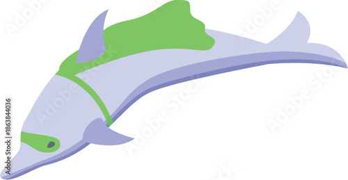 Cartoon illustration of a dolphin wearing a superhero costume swimming underwater