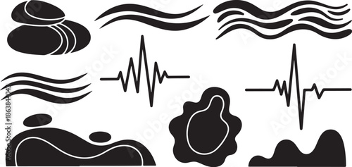 Black and white abstract shapes and lines illustration set
