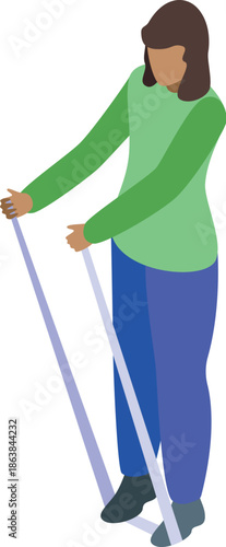 Woman exercising with elastic band, working out and training muscles