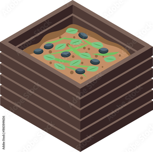 Compost bin holding decomposing organic matter, promoting sustainable gardening practices and reducing environmental impact