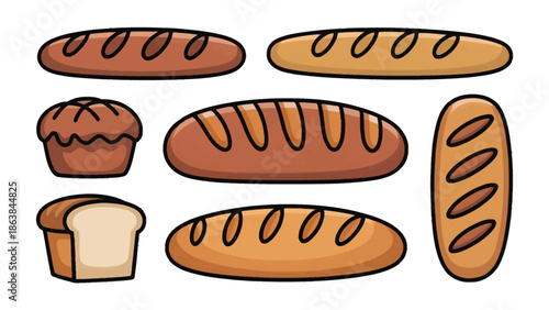 Artisan Breads: A collection of freshly baked artisan bread loaves, each offering a unique shape and texture, inviting the viewer to savor the diverse world of baking.