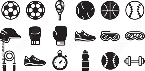Sports icons and equipment for fitness and athletic activities