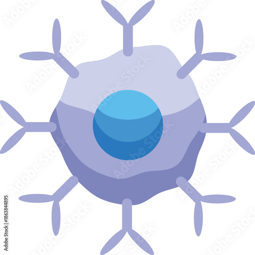 Dendritic cell activating immune response by presenting antigen, medical and biological vector icon