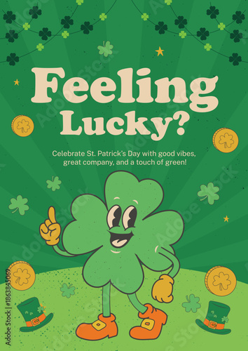 Feeling Lucky St. Patrick's Day Poster Template in Vintage Mascot Style