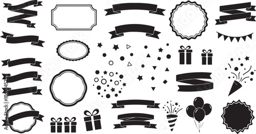 Black and white party decorations and celebration elements set