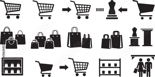 Shopping cart and bag icons for e-commerce and retail
