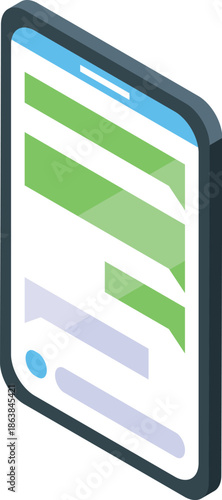 Mobile phone displaying an ongoing chat conversation in isometric perspective