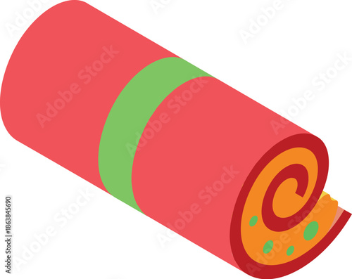 Rolled up camping mat featuring a vibrant design, perfect for outdoor adventures and comfortable rest